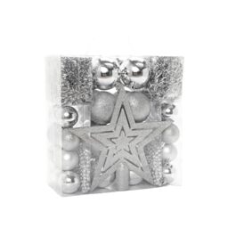 HEITMANN DECO Christmas Tree Decoration, Silver, 45 Pieces, set including tree topper, balls, pearl chains and garlands - plastic