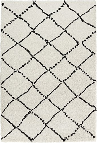 Mint Rugs Allure High Pile Living Room Rug Soft Fluffy Long Pile Shaggy Flokati Diamond Pattern for Living Room Kitchen Hallway or Bedroom Cream-Black 120 x 170 cm