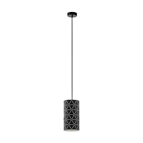 EGLO Ramon Pendant Light, 1-Bulb Pendant Lamp, Steel Pendant Light in Black, White, Dining Table Lamp, Living Room Lamp Hanging with E27 Socket, Diameter 16 cm