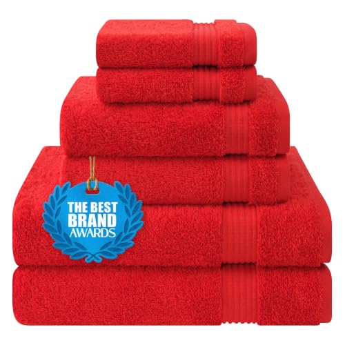 Cotton Paradise 6 Piece Towel Set, 100% Cotton Soft Absorbent Turkish Towels for Bathroom, 2 Bath Towels 2 Hand Towels 2 Washcloths, Red Towel Set