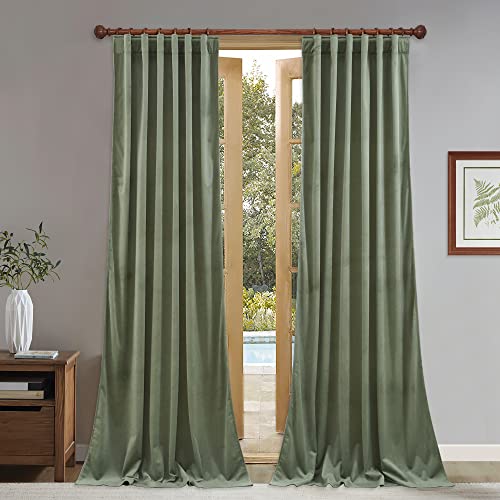 StangH Sage Green Velvet Curtains for Dining Room, W52 x L90, 2 Panels - Back Tab, Room Darkening, 300GSM Soft Velvet, Privacy Door Curtains for Living, Study Room, Holiday, Chrismas Home Decor