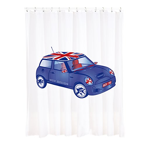 MSV 100 Percent Polyester Shower Curtain, Blue/Multi-Colour