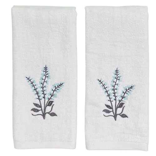 Serafina Home Soft Absorbent Floral Summer Hand Towels: Light Blue Summer Flowers and Leaf Design, 2-piece Ashley