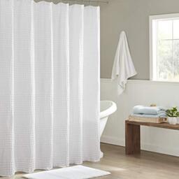 "Madison Park Arlo 100% Cotton Shower Curtain, Texture Waffle Weave Design 800 GSM Hotel Quality, Soft Trendy Bathroom Décor, Machine Washable, Bathtub Fabric Privacy Screen, 72"" x 72"", White"