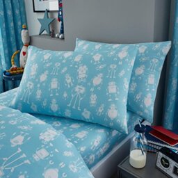 Gaveno Cavailia Kids Panel Sheet Set Robot Single Children Character Bedding 2 Piece Printed Easy Care Bedlinen 1 Fitted Bedsheet and 1 Matching Pillow Case