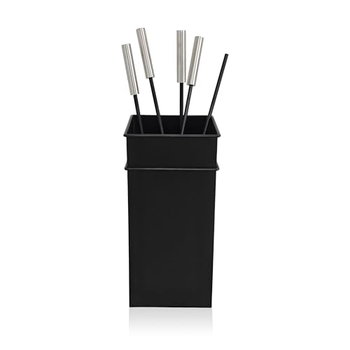 Relaxdays fireplace tool set, 5 pieces, poker, ash shovel, brush, tongs & stand, iron, black fire tools
