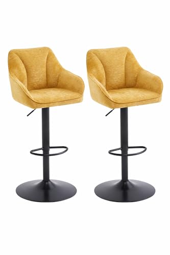 A ASPECT Set Of 2 Charlie Adjustable Height Barstool/Kitchen Stool With Padded Seat and Black Metal Base (Mustard)