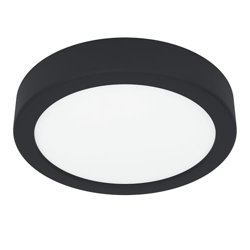 Eglo LED Ceiling Light Fitting Fueva 6, Round Ceiling lamp, Bathroom Lighting, Flush luminaire Made of Plastic in Black and White, Warm White-Cold White, IP44, Ø 16.5 cm