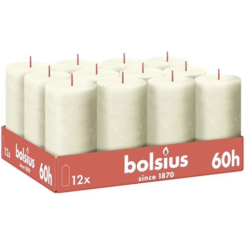 Bolsius - Rustic Candle - Ivory - Pack of 12-13 cm - Decorative Candles - Contains Natural Plant Wax - Palm Oil Free