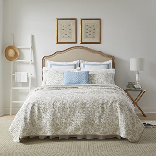 Laura Ashley Cotton Reversible Bedding with Matching Shams, Floral Home Decor for All Seasons, Amberley Beige, Twin