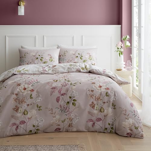 Bianca Francesca Floral 200 Thread Count Cotton Reversible Single Duvet Cover Set with Pillowcase, Cream Pink