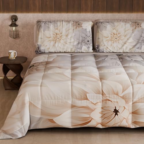PETTI Artigiani Italiani - Winter Quilt, Winter Duvet, Double Sided Single Quilt Solid Colour and Digital Floral Print 25 25, 100% Microfibre, Made in Italy