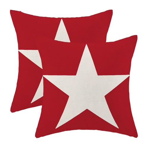 BETGINY 4th of July Pillow Covers 20x20 Set of 2, Patriotic Memorial Day Red Star Decorations Throw Pillow Covers Linen Farmhouse Independence Day Cushion Case for Couch Sofa Home Outdoor Decor