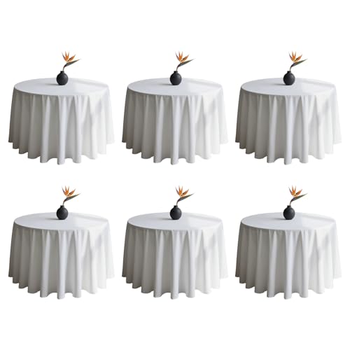 DRESSMAKER 6 Pack White Table Cloth Round 90 Inches Polyester Tablecloth for 5ft Tables Washable Fabric Table Cloths for Party,Wedding Banquet
