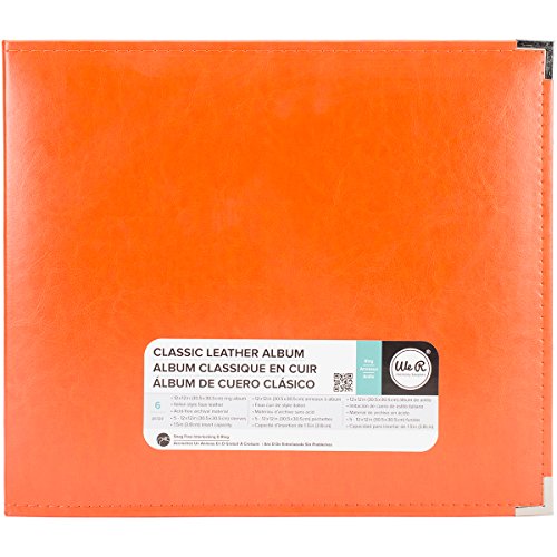 We R Makers Ring Binder 12 x 12 inches - Faux Leather Folder Orange Soda - Includes Edge Protectors, Label & 5 Punched Pockets - Photo Album, Scrapbooking & Journaling