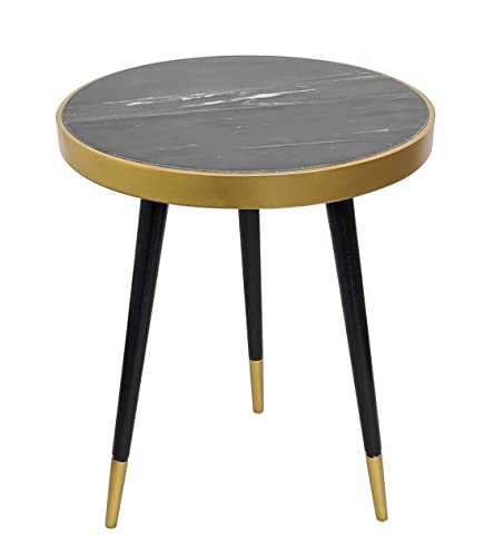 A ASPECT Gallieni Mid Century Modern Side Table,GENUINE Round Marble End Table (Black)