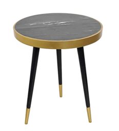 A ASPECT Gallieni Mid Century Modern Side Table,GENUINE Round Marble End Table (Black)