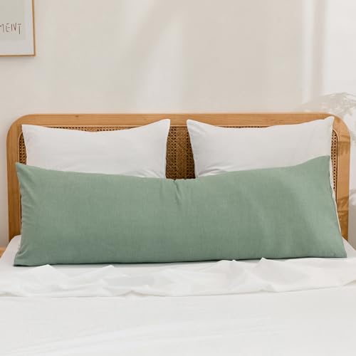 BESTOUCH Washed Cotton Pillowcases Linen Feel Green Body - 100% Washed Cotton, Linen Feel, Soft Wrinkle Texture, Envelope Closure, Breathable Lightweight Durable Comfy, 1 Pcs No Insert