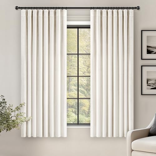 Ivory White Velvet Curtains 63 Inches Long Blackout Thermal Insulated Soundproof Curtain Privacy Room Darkening Curtains Pinch Pleat Window Drapes for Bedroom Living Room 42 x 63 Inch Set of 2
