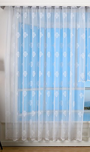 Jacquard Bogenstore Curtain 245 x 300 cm Baroque Floral Pattern White Ruffle Tape Universal Tape Pleated Tape Store 13142