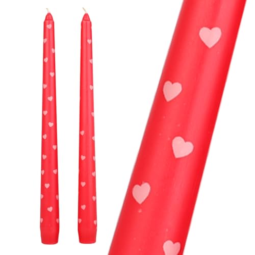 Talking Tables 2 x Heart Taper Dinner Candles 5 Hr Burn, Decorative Table Candles for Romantic Dinners, Valentines Celebrations and Home Styling Unscented Wax with Heart Detail 25cm
