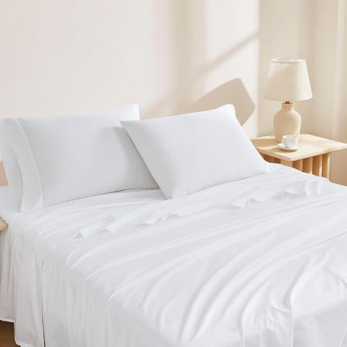 Linen Closet Luxury Cotton 144 Thread Count Organic Cotton 3-Piece Sheet Set,Twin XL, Arctic White
