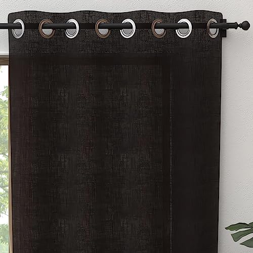 Soleil d'ochre Pure Cotton Eyelet Curtain 135 x 250 cm Panama Black