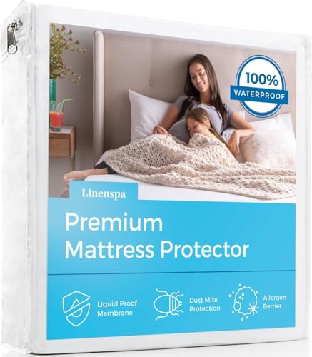 LINENSPA Premium Mattress Protector - White - Twin Size - Breathable Polyester - Fitted Style - Waterproof Design - Machine Washable & Dryer Safe - Mattress Protector for Kids, Teens, and Adults