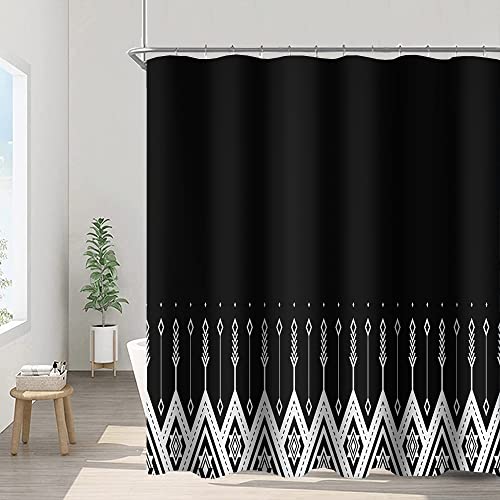 Umpoo Black and White Shower Curtains Boho Geometric Triangle Modern Stylish Simple Bathroom Decor Waterproof Polyester Fabric 65x72 Inch Shower Curtains Sets with Hooks