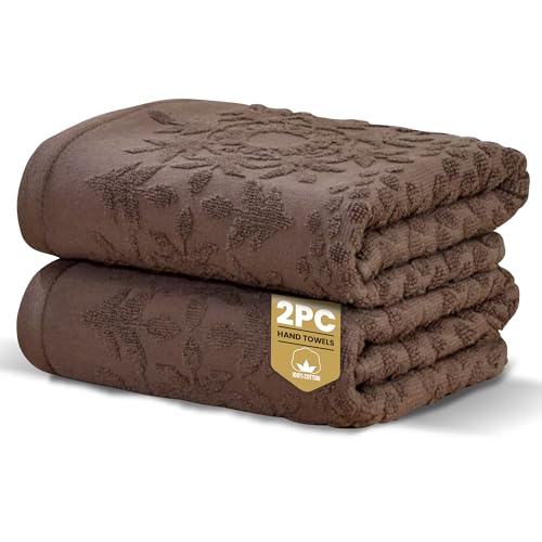 Rapport Home 2-Pack Versailles Jacquard Hand Towels - 50x85cm 100% Cotton 500GSM - Absorbent & Soft Bathroom Towel Set - Oeko-Tex Certified Mushroom Latte