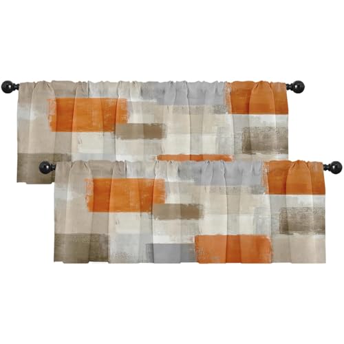 Emvency 2 Pack Valances Window Treatments Beige Orange Abstract Modern Art Blackout Drapes Adjustable Curtain for Windows Living Room Kitchen Over Sink 52x18 Rod Pocket Valances
