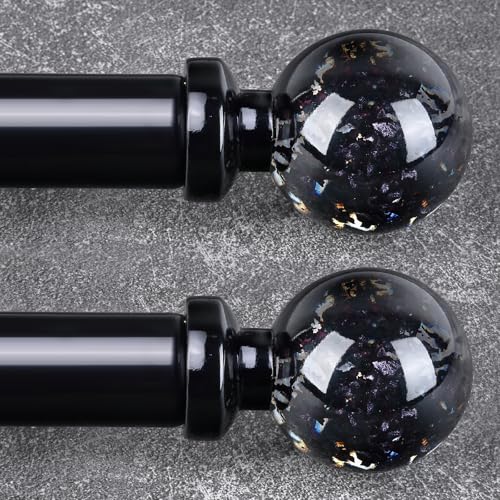 2 Pack Black Curtain Rods for Windows 48 to 84 Inch, 1'' Heavy Duty Adjustable Drapery Rod with Translucent Crystal Acrylic Ball Finials, Brass Foil, Modern Decorative Curtain Rod,Size 30-88''