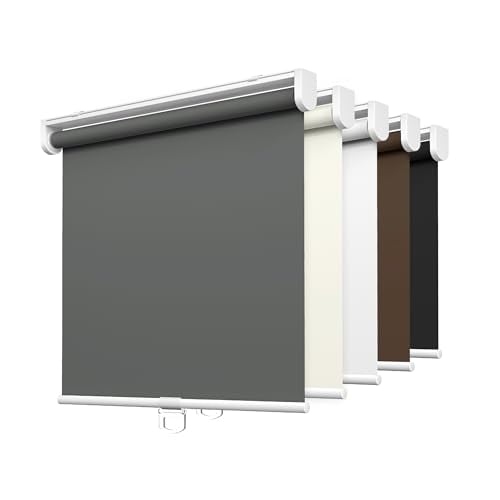 LazBlinds No Tools No Drill Cordless Roller Shades, 100% Blackout Roller Blinds for Windows, Thermal Insulated UV Protection Waterproof Roll Up Window Blinds and Shades, 30'' W x 72'' H, Grey