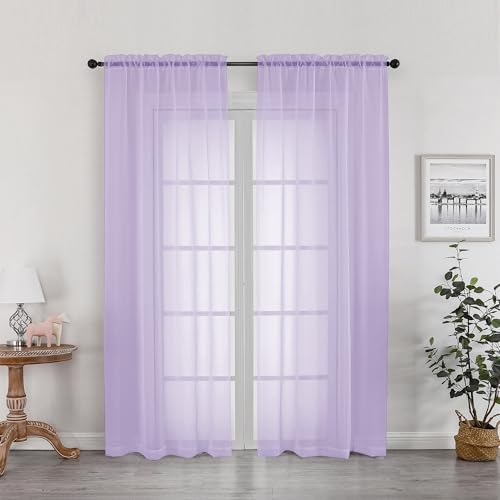 OWENIE Sheer Curtains 78 inches Long for Bedroom Living Room 2 Panels Set, Rod Pocket Soft Light Filtering Privacy Fimly Sheer Curtains & Drapes, Solid Purple Window Treatments, 42Wx78L
