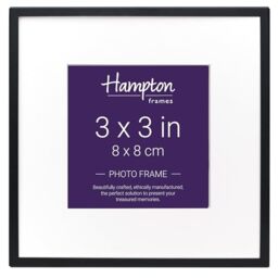 Hampton Frames, Photo Frame MADRID M138B33, 3x3in (8x8cm) Square, Matt Black, Narrow 5mm Profile, Bevel Mount, Velvet Back - Classic Display for Photos
