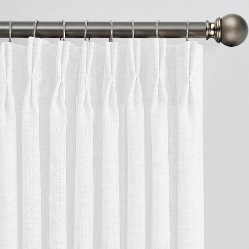 RAIN CITY White Linen Pinch Pleated Semi Sheer Curtains 2 Panels 42x144