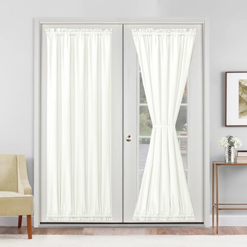 Hiasan French Door Curtains Privacy, Rod Pocket Semi Sheer Front Curtain for Door Window, 1 Panel (Ivory, W 52 inch x L 72 inch)