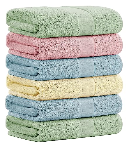Aibaser Permium Bamboo Cotton Bath Towels-27x54inch - Natural, Ultra Absorbent Towels for Bathroom (6 Piece Set) (Multi Color, Bath Towels)…