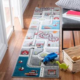 Safavieh Contemporary Rug for Living Room, Dining Room, Bedroom - Carousel Kids Collection, Short Pile, in Multicolored, 62 X 240 cm