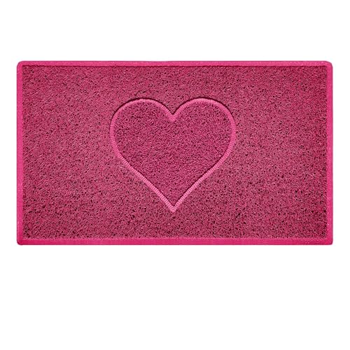 Nicoman Heart Shape Embossed Entrance Door Mat Non Slip Dirt Trapper PVC Spaghetti Mat with Rubber Base, Jet Washable Quick Drying Doormat Indoor or Outdoor - (Medium, Pink, 75 x 44cm)