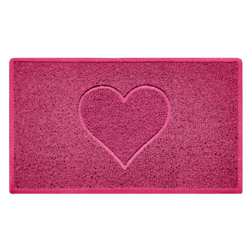 Nicoman Heart Shape Embossed Entrance Door Mat Non Slip Dirt Trapper PVC Spaghetti Mat with Rubber Base, Jet Washable Quick Drying Doormat Indoor or Outdoor - (Medium, Pink, 75 x 44cm)