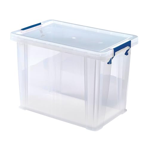 Bankers Box 18.5L Plastic Storage Boxes with Lids. ProStore Super Strong Stackable Plastic Storage Boxes (28 x 32 x 20 cm), Made in the UK, Clear