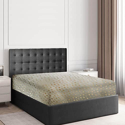 GC GAVENO CAVAILIA Teddy Fleece Star Foil Duvet Set, Super Soft Fluffy Cosy Warm Shiny Bedding & Bedsheet, 2 Piece Easy Care DuvetCover & Deep Elastic Band Bedlinen, Cream, Double Fitted Sheet