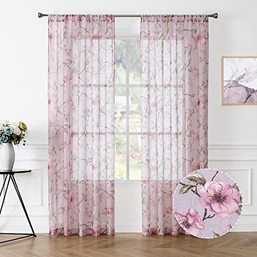 "Tollpiz Faux Linen Embroidered Floral Print Curtains for Bedroom 54"" x 95"" 2 Panels"