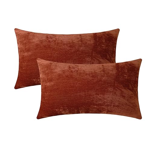 Jeneoo Terracotta Decorative Throw Pillow Covers Soft Chenille Comfy Solid Rust Couch Cushion Case Decor (Set of 2, 12 x 20 Inches)