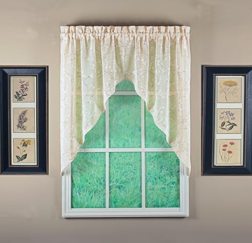 "Today's Curtain, Willow Faux Linen Print Swag 38"", Ivory, 56"" W x 38"" L"
