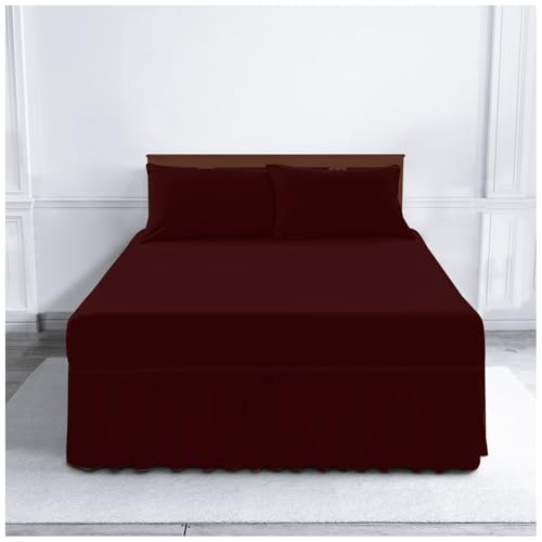 Gaveno Cavailia Luxury Non-Iron PERCALE VALANCE Sheet, Poly-Cotton, Burgundy , Double