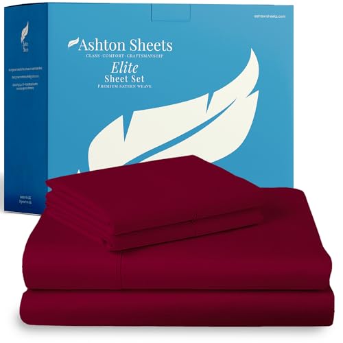 "Ashton Sheets 100% Egyptian Cotton Sheet California King Size - 800 Series Elite Collection Cal King Size Bed Sheets Set (4 PC, Burgundy), Soft, Cooling, 16"" Deep Pocket Luxury Hotel Bedsheet"