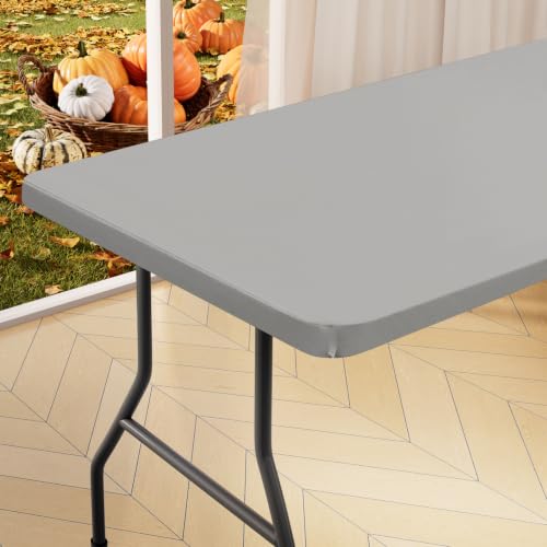 "Homing Rectangle Table Cloth Cover, Water-Resistant Polyester Elastic Fitted Tablecloth, Fits for 5 Foot Folding Tables, Washable Table Protector for Picnic, Camping, Outdoor (Light Grey, 30"" x 60"")"