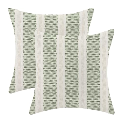 AEIOAE Sage Green Pillow Covers 18 x 18 Inch, Beige Boho Polka Dots Striped Decor Throw Pillows for Couch Bed, Geometric Modern Farmhouse Outdoor Decorative Pillowcase Linen Cushion Cover Set of 2